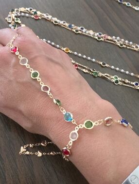 Gold Multicolor Gemstone Link Bracelet - Women Jewelry